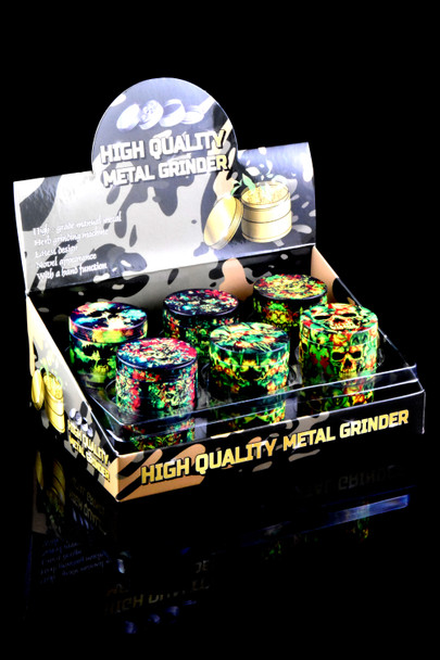 50mm 4 Part Aluminum Glow in the Dark Rasta Skull Grinder - G0460
