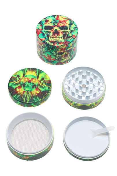 50mm 4 Part Aluminum Glow in the Dark Rasta Skull Grinder - G0460