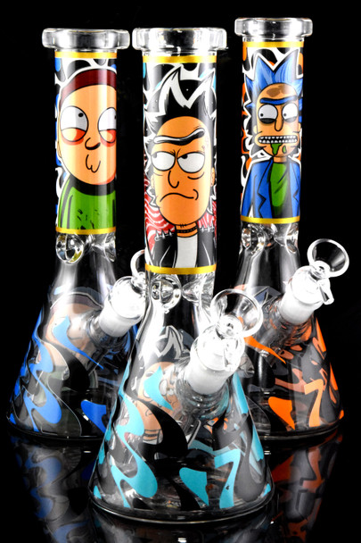 Medium Glow in the Dark R&M Glass on Glass Beaker Water Pipe - WP2883