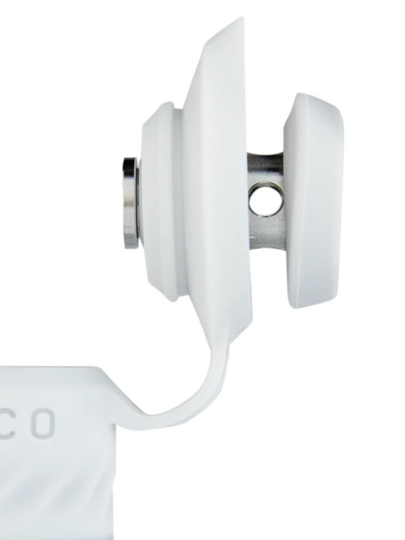 Wholesale close-up of Pearl Joystick Cap assembly, stainless steel joystick stem and silicone cap detail, left-side macro view.