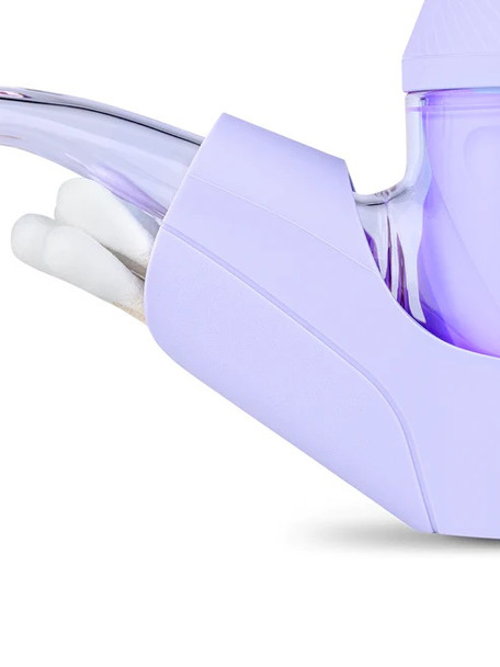 Lavender Bloom silicone backpack mounted on Proxy, holding cotton swabs; retail smoke gear accessory shot for wholesale buyers, close side detail.