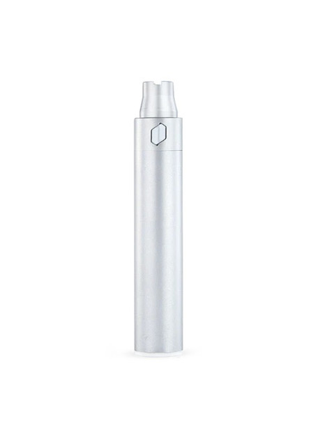 Pearl Puffco Plus 510 replacement battery, satin silver finish on white, wholesale vape battery, straight front view.