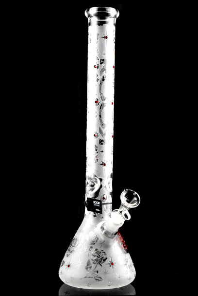 RooR Custom 18" Sandblasted Rose Glass on Glass Beaker Water Pipe - WP2953