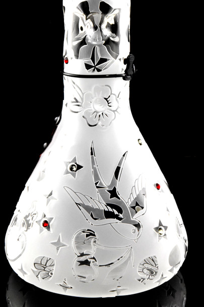 RooR Custom 18" Sandblasted Tattoo Glass on Glass Beaker Water Pipe - WP2954