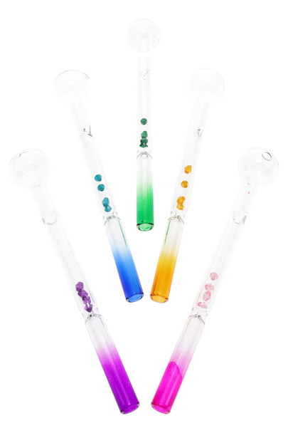 (US Made) 8" Colorful Medium Glass Oil Burner Pipe with Crystal Filter - OIL197