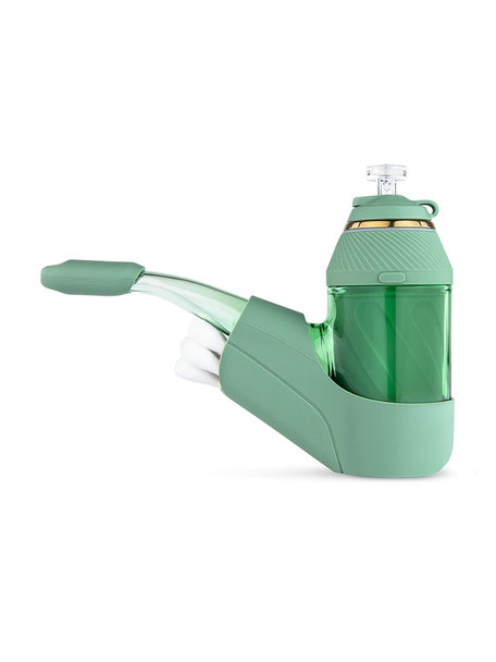 Full side view of Proxy fitted with Flourish backpack, mouthpiece cover, and caps; coordinated silicone kit image for retail smoke gear listings.