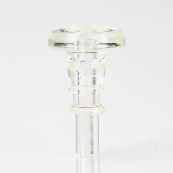 Front view of Radioactive Puffco joystick on gray; compact glass cap with textured body and short stem; retail smoke gear listing photo. Front view of Radioactive Puffco joystick on gray; compact glass cap with textured body and short stem; retail smoke gear listing photo.