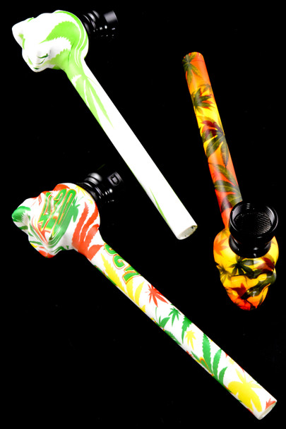 Ceramic Leaf Design Hand Pipe with Metal Bowl - MP263