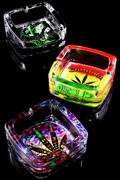 3.5″ Square Glass Ashtray, Pop Designs - M0478