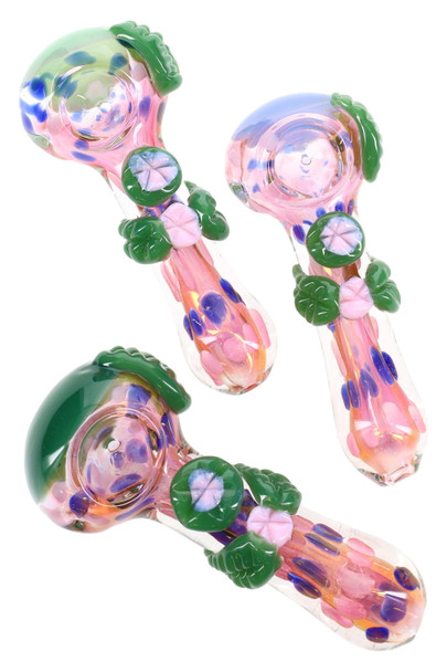 5" Color Changing Dotted Neon Flower Glass Pipe - P2995