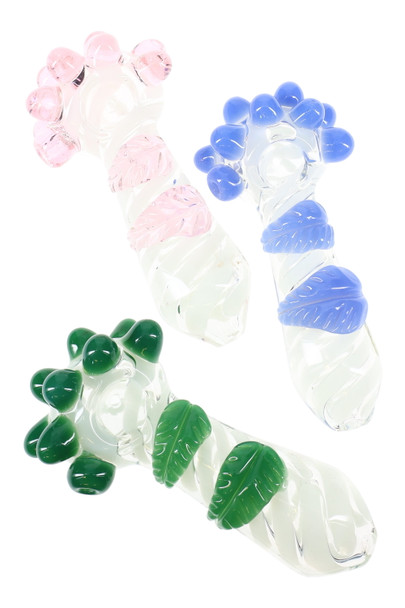 6" Thick Striped Leaf Marble Glass Pipe - P3001