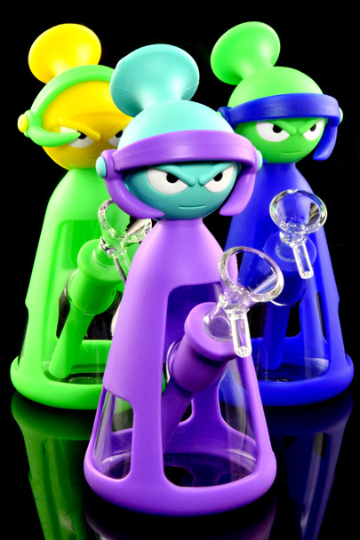 7" Small Multicolor Character Silicone/Glass Water Pipe - WP3068