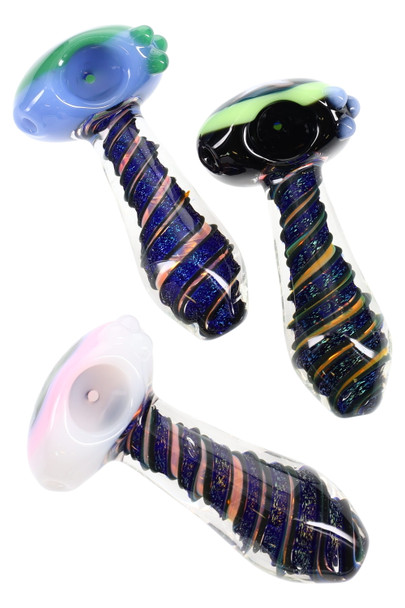4" Dichro Gold Fumed Spiral Striped Neon Colored Glass Pipe - P3007