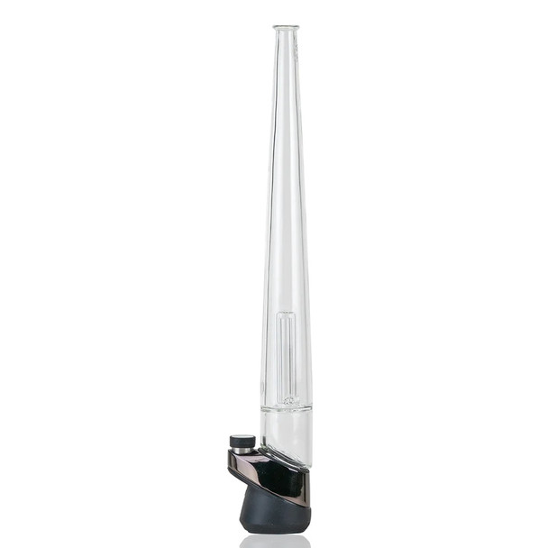 Full side profile of the 16" tapered glass top mounted on a Peak Pro base; clear borosilicate attachment shot for retail smoke gear listings.