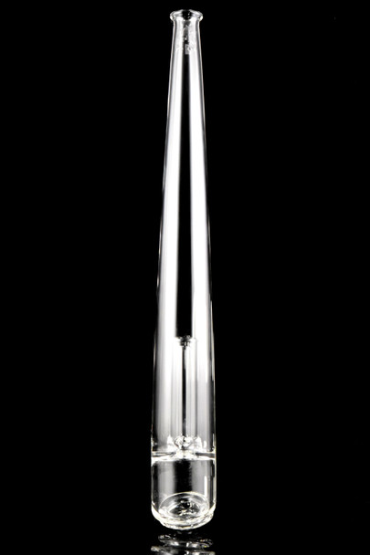 High-contrast front angle of clear tapered Empire Glassworks top; elongated profile and internal downstem highlighted for wholesale buyers.