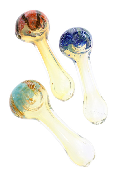 4" Color Changing Striped Frit Bowl Glass Pipe - P3037