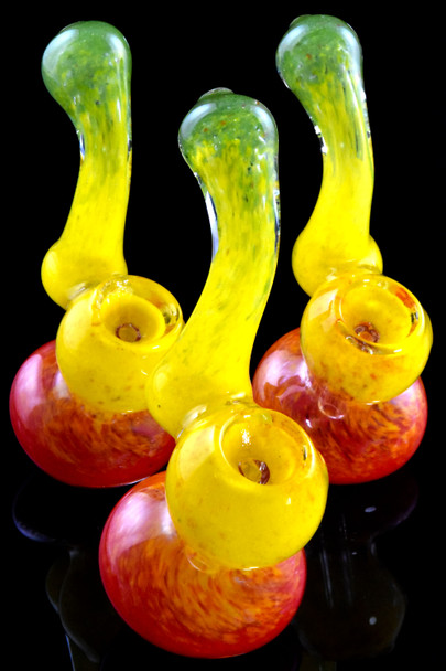 4" Mini Rasta Frit Glass Sherlock Bubbler - B1452