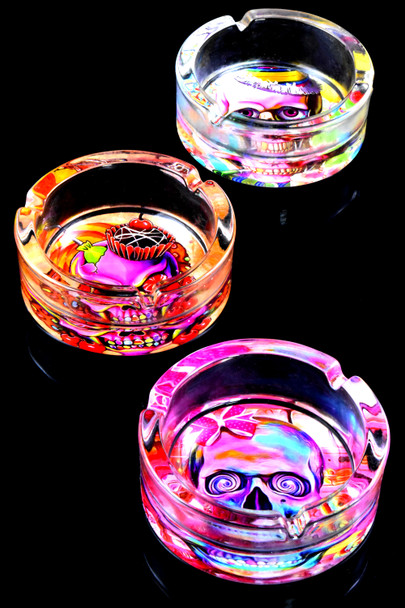 4″ Large Glass Ashtray, Color Designs - M0487