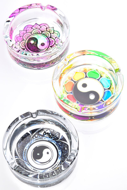 4″ Large Glass Ashtray, Color Designs - M0487