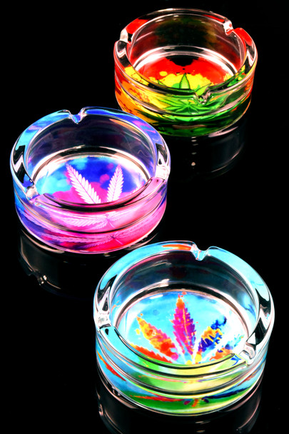 4″ Large Glass Ashtray, Color Designs - M0487