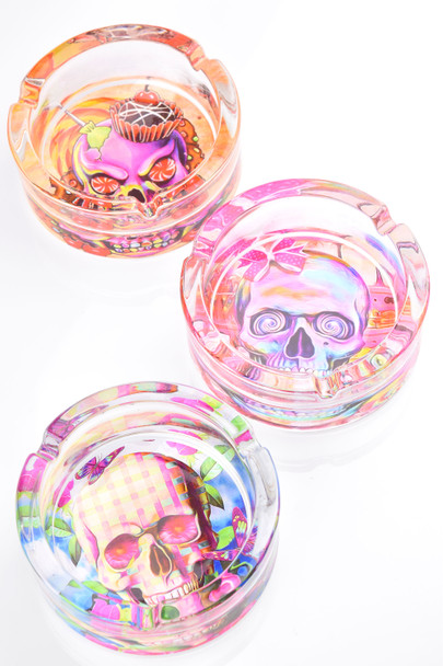 4″ Large Glass Ashtray, Color Designs - M0487
