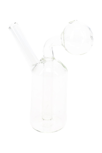 Small clear glass oil burner rig, 4.5" beaker base with angled tube, wholesale counter-case restock