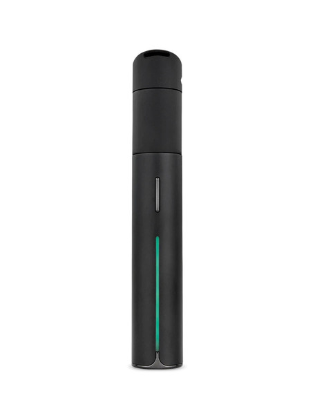 Front view Puffco Pivot with illuminated light bar; pocket dab pen in black finish for wholesale vape counters, centered studio angle.
