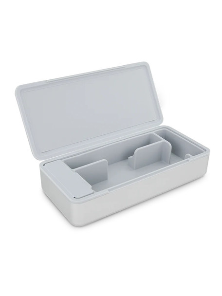 Three-quarter view of empty open case; soft silicone organizer and covered section visible for wholesale listing.