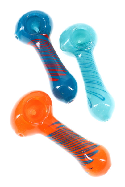 3.5" Colorful Squiggle Striped Frit Glass Pipe - P3096