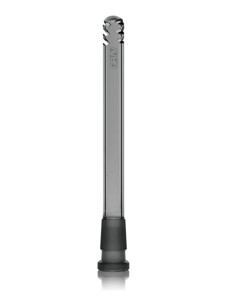 Gray GRAV downstem displayed separately, with a frosted joint, branded shaft, and slotted rounded tip.