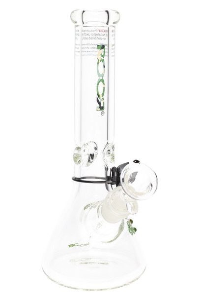 ROOR 10" small beaker, camo-style green logo decal, thick 7 mm glass with ice pinch and downstem; clean front angle for head-shop product listings. ROOR 10" small beaker, camo-style green logo decal, thick 7 mm glass with ice pinch and downstem; clean front angle for head-shop product listings.