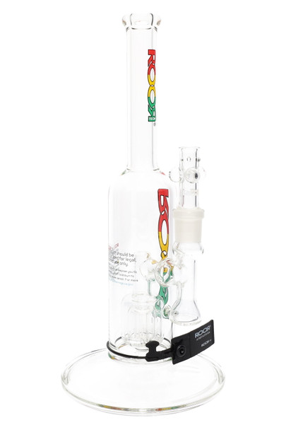Wholesale RooR Tech water pipe with rasta decal and barrel perc sold by authorized wholesale distributor.