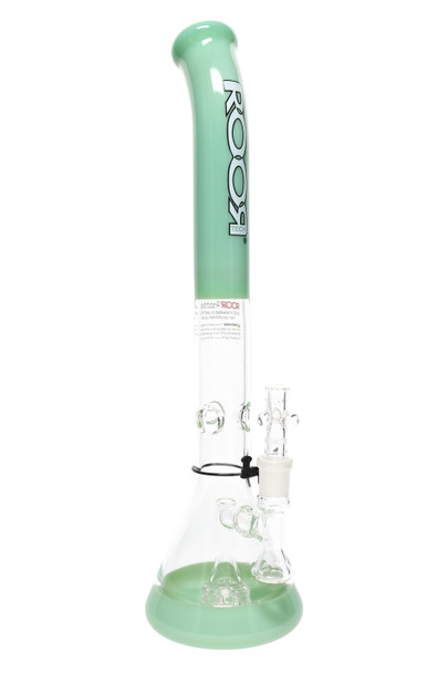 Mint green ROOR Tech 18" bent-neck stemless beaker, showerhead perc and ice pinch, 45 mm tube; studio front angle for wholesale head-shop listings. Mint green ROOR Tech 18" bent-neck stemless beaker, showerhead perc and ice pinch, 45 mm tube; studio front angle for wholesale head-shop listings.