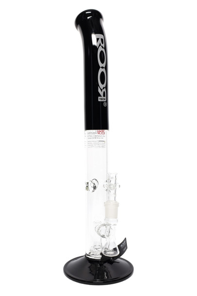 18" ROOR Tech stemless straight tube, black mouthpiece/base with white logo, bent neck and showerhead perc, clear studio front angle for wholesale listings. 18" ROOR Tech stemless straight tube, black mouthpiece/base with white logo, bent neck and showerhead perc, clear studio front angle for wholesale listings.