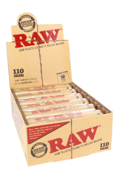RAW 110 mm hand rollers 12-pack retail display box, hemp-plastic construction, classic RAW branding for wholesale smoke-shop counters. RAW 110 mm hand rollers 12-pack retail display box, hemp-plastic construction, classic RAW branding for wholesale smoke-shop counters.
