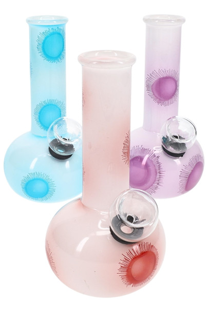 Cheap blue, red and purple daisy design white glass bongs.