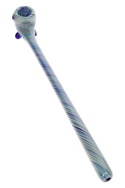 11.5" silver fumed spiral glass sherlock pipe, long colored hand pipe shown at front angle for smoke-shop display