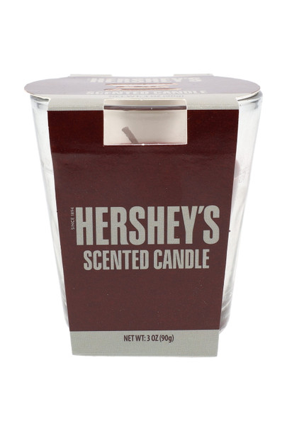 Wholesale Hershey’s Chocolate 3 oz tumbler candle, classic brown bar label cup shown upright for retailers