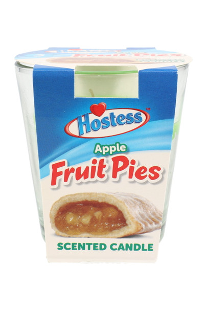 Wholesale Hostess Apple Fruit Pies 3 oz tumbler candle, green apple pastry artwork on cup, close-up for smoke-shop catalog