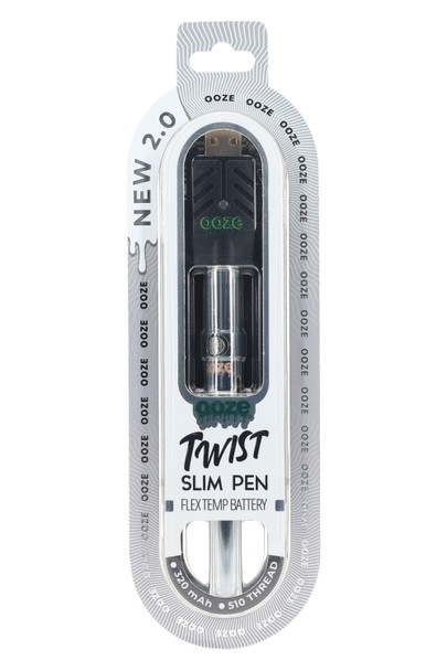 Cosmic Chrome Ooze Twist Slim Pen 2.0 packaged with silver 510 battery and black charger