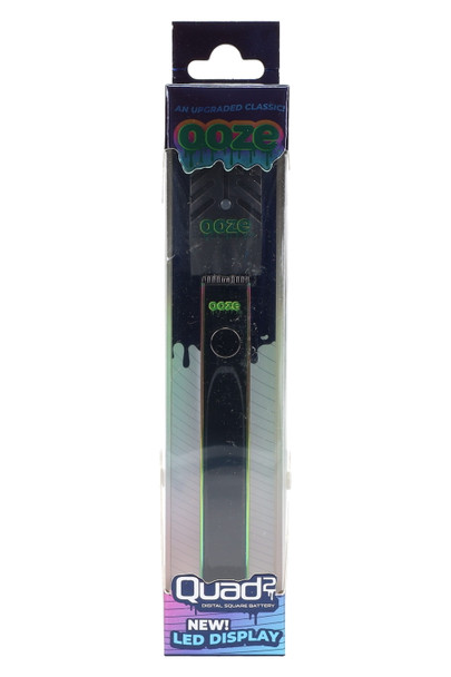 Rainbow Ooze Quad 2 square vape battery in hanging retail package with black front panel