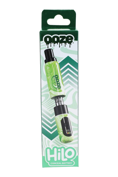 Green Swish Ooze Hilo 400 mAh conceal battery packaged in hang box, straight-on retail shot for head-shop wholesale listings. Green Swish Ooze Hilo 400 mAh conceal battery packaged in hang box, straight-on retail shot for head-shop wholesale listings.