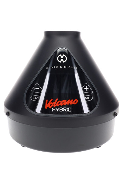 Wholesale Volcano Hybrid vaporizer in Onyx Black, desktop cone body with touch controls, centered front view on white background.