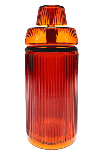 Amber/orange ribbed borosilicate tabletop gravity bong, 8.1 inches; premium wholesale water pipe shown front view with 14 mm connection. Amber/orange ribbed borosilicate tabletop gravity bong, 8.1 inches; premium wholesale water pipe shown front view with 14 mm connection.