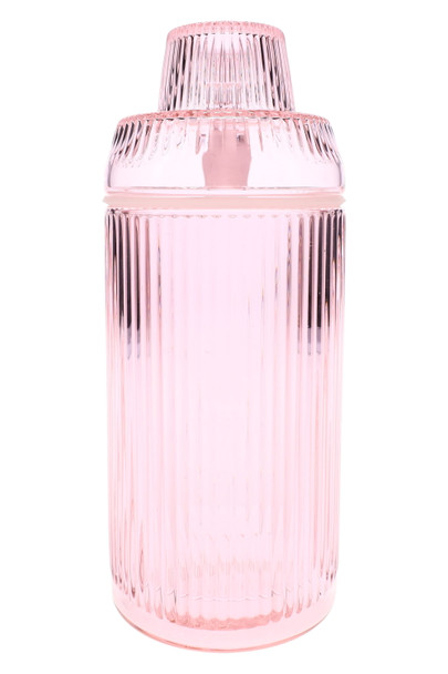 Pale pink ribbed borosilicate Deco Gravity Bong variant; head-shop wholesale water pipe shown on white, straight-on. Pale pink ribbed borosilicate Deco Gravity Bong variant; head-shop wholesale water pipe shown on white, straight-on.
