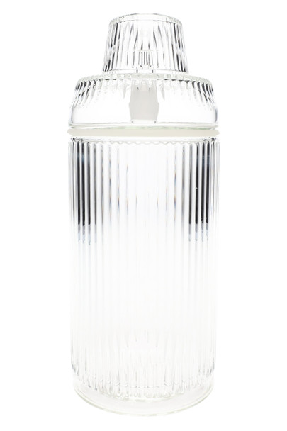 Clear ribbed borosilicate Deco Gravity Bong, cocktail-shaker silhouette; premium retail smoke gear shown centered on white backdrop. Clear ribbed borosilicate Deco Gravity Bong, cocktail-shaker silhouette; premium retail smoke gear shown centered on white backdrop.