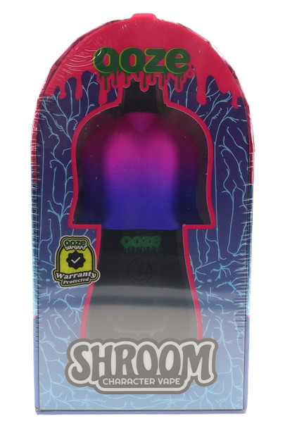Darkwave Ooze Shroom character vape packaged in arched window box, screen callouts visible, straight-on retail shot for smoke-shop wholesale pages. Darkwave Ooze Shroom character vape packaged in arched window box, screen callouts visible, straight-on retail shot for smoke-shop wholesale pages.