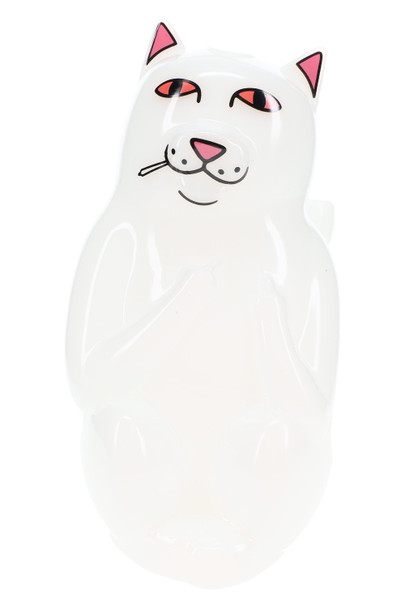 8" white RIPNDIP x Hemper High Nermal cat bong with pink ears and jointed paws, straight-on studio view on white for smoke shop water pipe buyers.