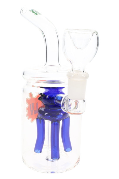 Clear 6.5" Hemper Jellyfish Jar glass bong with blue jellyfish tree perc and 14.5 mm bowl, tall angled product shot for wholesale water pipe listings.