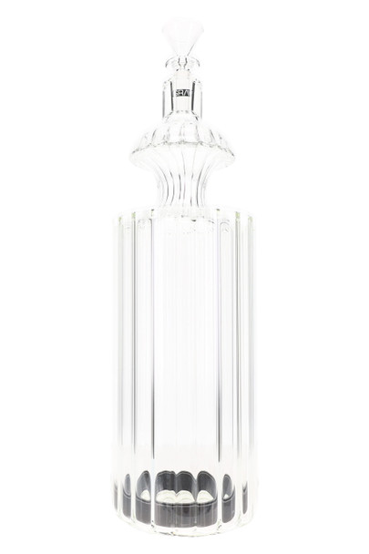 Full-length clear GRAV Monarch 11" gravity bong on white background, showing fluted body and curvy neck for premium head shop inventory.